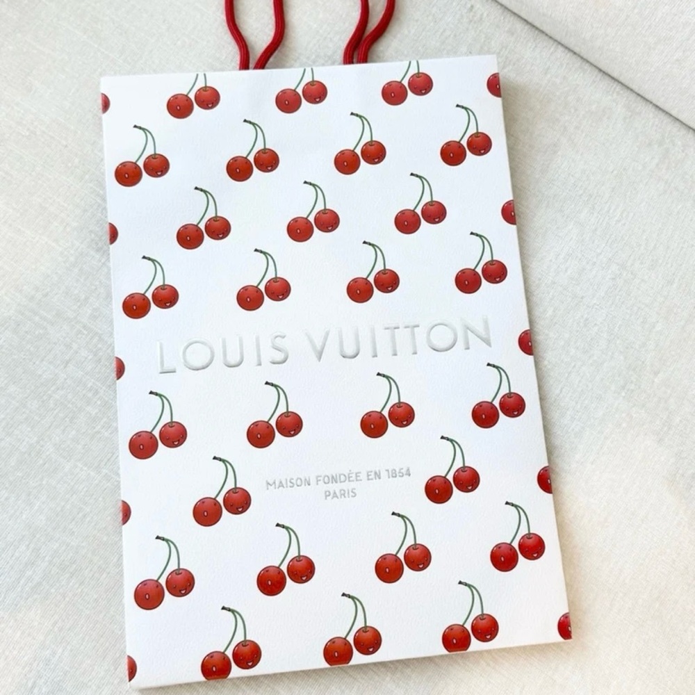 Louis Vuitton White Paper Shopping Bag with Red Cherry Print